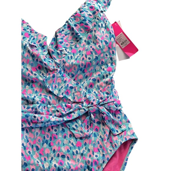 Lilly Pulitzer Delphie One Piece Swimsuit Blue Ibiza Hottie Dottie Ruffle 16 NEW - Picture 5 of 14